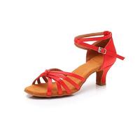 Morbuy Zapatos de Baile Latino Mujer, Cómodos Elegante Zapatos Baile Latino Mujer, Tacones Salsa y Bachata Tango Calzado, para Práctica de Rendimiento con 5 cm (Rojo,39)