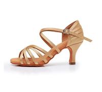 Morbuy Zapatos de Baile Latino Mujer, Cómodos Elegante Zapatos Baile Latino Mujer, Tacones Salsa y Bachata Tango Calzado, para Práctica de Rendimiento con 7 cm (Marrón Claro,42)