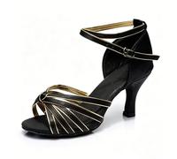Morbuy Zapatos de Baile Latino Mujer, Cómodos Elegante Zapatos Baile Latino Mujer, Tacones Salsa y Bachata Tango Calzado, para Práctica de Rendimiento con 7 cm (Oro Negro,42)