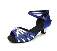 Morbuy Zapatos de Baile Latino Mujer, Cómodos Elegante Zapatos Baile Latino Mujer, Tacones Salsa y Bachata Tango Calzado, para Práctica de Rendimiento con 4cm (Plata Azul,37)
