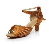 Morbuy Zapatos de Baile Latino Mujer, Cómodos Elegante Zapatos Baile Latino Mujer, Tacones Salsa y Bachata Tango Calzado, para Práctica de Rendimiento con 7 cm (Marrón Oscuro,39)