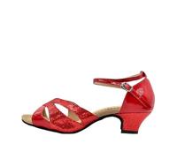 Morbuy Zapatos de Baile Latino Mujer, Cómodos Elegante Zapatos Baile Latino Mujer, Tacones Salsa y Bachata Tango Calzado, para Práctica de Rendimiento con 3.5 CM (Rojo,35)