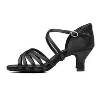 Morbuy Zapatos de Baile Latino Mujer, Cómodos Elegante Zapatos Baile Latino Mujer, Tacones Salsa y Bachata Tango Calzado, para Práctica de Rendimiento con 5.5 cm (Negro,35)