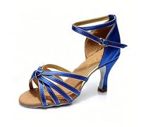 Morbuy Zapatos de Baile Latino Mujer, Cómodos Elegante Zapatos Baile Latino Mujer, Tacones Salsa y Bachata Tango Calzado, para Práctica de Rendimiento con 5 cm (Azul,42)