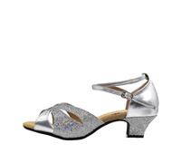 Morbuy Zapatos de Baile Latino Mujer, Cómodos Elegante Zapatos Baile Latino Mujer, Tacones Salsa y Bachata Tango Calzado, para Práctica de Rendimiento con 3.5 CM (Plata,40)