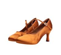 Morbuy Zapatos de Baile Latino Mujer con 5.5/7.5 cm, Cómodos Punta Cerrada Zapatos Baile Latino Mujer, Tacones Salsa y Bachata Tango Calzado, para Práctica de Rendimiento 34-41EU (Marrón 7,5 cm,40)