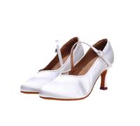 Morbuy Zapatos de Baile Latino Mujer con 5.5/7.5 cm, Cómodos Punta Cerrada Zapatos Baile Latino Mujer, Tacones Salsa y Bachata Tango Calzado, para Práctica de Rendimiento 34-41EU (Blanco 7,5 cm,34)