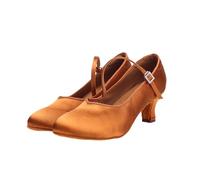 Morbuy Zapatos de Baile Latino Mujer con 5.5/7.5 cm, Cómodos Punta Cerrada Zapatos Baile Latino Mujer, Tacones Salsa y Bachata Tango Calzado, para Práctica de Rendimiento 34-41EU (Marrón 5,5 cm,38)