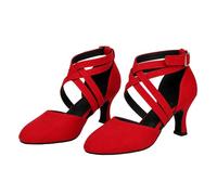 Morbuy Zapatos de Baile Latino Mujer con 5.5 cm, Cómodos Diseño Oscuro Zapatos Baile Latino Mujer, Tacones Salsa y Bachata Tango Calzado, para Práctica de Rendimiento 35-45EU (Rojo,44)