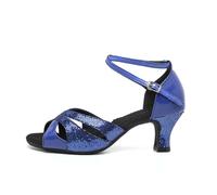 Morbuy Zapatos de Baile Latino Mujer, Zapatos de Salsa y Bachata con Tacón de 3.5cm/5.5cm, para Práctica de Rendimiento, Danza, Tacones Salsa y Bachata Tango Calzado (Azul 5,5 cm,37)
