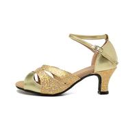 Morbuy Zapatos de Baile Latino Mujer, Zapatos de Salsa y Bachata con Tacón de 3.5cm/5.5cm, para Práctica de Rendimiento, Danza, Tacones Salsa y Bachata Tango Calzado (Dorado 5,5 cm,36)