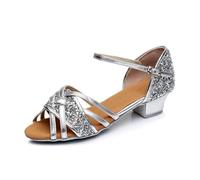 Morbuy Zapatos de Baile Latino Mujer, Zapatos de Salsa y Bachata con Tacón de 3.5cm, para Práctica de Rendimiento, Tacones Salsa, Danza y Bachata Tango Calzado (7799 Plateado,39)
