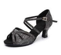 Morbuy Zapatos de Baile Latino Mujer, Zapatos de Salsa y Bachata con Tacón de 5.5cm/7.5cm, para Práctica de Rendimiento, Danza, Tacones Salsa y Bachata Tango Calzado (0833 Negro 5,5 cm,40)