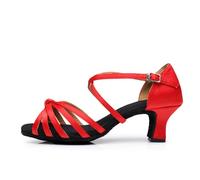Morbuy Zapatos de Baile Latino Mujer, Zapatos de Salsa y Bachata con Tacón de 5cm/7cm, para Práctica de Rendimiento, Tacones Salsa, Danza y Bachata Tango Calzado (C Rojo 5cm,38)