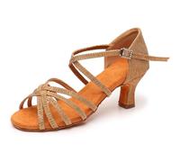 Morbuy Zapatos de Baile Latino Mujer, Zapatos de Salsa y Bachata con Tacón de 7.5cm, para Práctica de Rendimiento, Danza, Tacones Salsa y Bachata Tango Calzado (0822 Marrón 5,5 cm,35)