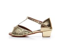 Morbuy Zapatos de Baile Latino para Niña, Cómodos Elegante Zapatos de Baile Latino Niña, Salsa y Bachata Tango Calzado Infantil con Tacón Bajo, para Práctica de Rendimiento (Amarillo 1,26)