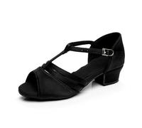 Morbuy Zapatos de Baile Latino para Niña, Cómodos Elegante Zapatos de Baile Latino Niña, Salsa y Bachata Tango Calzado Infantil con Tacón Bajo, para Práctica de Rendimiento (Negro,24)