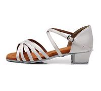 Morbuy Zapatos de Baile Latino para Niña, Cómodos Elegante Zapatos de Baile Latino Niña, Salsa y Bachata Tango Calzado Infantil con Tacón Bajo, para Práctica de Rendimiento (Blanco,28)