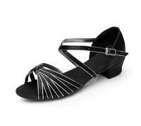 Morbuy Zapatos de Baile Latino para Niña, Cómodos Elegante Zapatos de Baile Latino Niña, Salsa y Bachata Tango Calzado Infantil con Tacón Bajo, para Práctica de Rendimiento (Plateado,29)