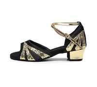 Morbuy Zapatos de Baile Latino para Niña, Cómodos Elegante Zapatos de Baile Latino Niña, Salsa y Bachata Tango Calzado Infantil con Tacón Bajo, para Práctica de Rendimiento (Negro Amarillo 1,29)