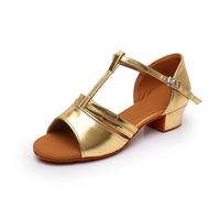 Morbuy Zapatos de Baile Latino para Niña, Cómodos Elegante Zapatos de Baile Latino Niña, Salsa y Bachata Tango Calzado Infantil con Tacón Bajo, para Práctica de Rendimiento (Oro,30)