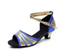 Morbuy Zapatos de Baile Latino para Niña, Cómodos Elegante Zapatos de Baile Latino Niña, Salsa y Bachata Tango Calzado Infantil con Tacón Bajo, para Práctica de Rendimiento (Azul,32)