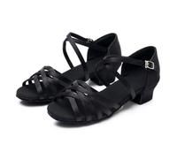 Morbuy Zapatos de Baile Latino para Niña, Cómodos Elegante Zapatos de Baile Latino Niña, Salsa y Bachata Tango Calzado Infantil con Tacón Bajo, para Práctica de Rendimiento (Negro,33)