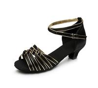 Morbuy Zapatos de Baile Latino para Niña, Cómodos Elegante Zapatos de Baile Latino Niña, Salsa y Bachata Tango Calzado Infantil con Tacón Bajo, para Práctica de Rendimiento (Negro Amarillo 1,34)