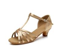 Morbuy Zapatos de Baile Latino para Niña, Cómodos Elegante Zapatos de Baile Latino Niña, Salsa y Bachata Tango Calzado Infantil con Tacón Bajo, para Práctica de Rendimiento (Color champán,26)