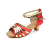 Morbuy Zapatos de Baile Latino para Niña, Cómodos Elegante Zapatos de Baile Latino Niña, Salsa y Bachata Tango Calzado Infantil con Tacón Bajo, para Práctica de Rendimiento (Rojo,26)