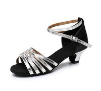 Morbuy Zapatos de Baile Latino para Niña, Cómodos Elegante Zapatos de Baile Latino Niña, Salsa y Bachata Tango Calzado Infantil con Tacón Bajo, para Práctica de Rendimiento (Negro Plata,31)