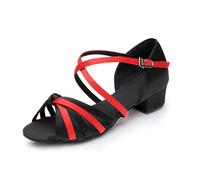 Morbuy Zapatos de Baile Latino para Niña, Cómodos Elegante Zapatos de Baile Latino Niña, Salsa y Bachata Tango Calzado Infantil con Tacón Bajo, para Práctica de Rendimiento (Negro Rojo,27)