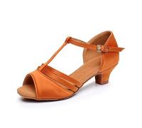 Morbuy Zapatos de Baile Latino para Niña, Cómodos Elegante Zapatos de Baile Latino Niña, Salsa y Bachata Tango Calzado Infantil con Tacón Bajo, para Práctica de Rendimiento (Marrón,25)