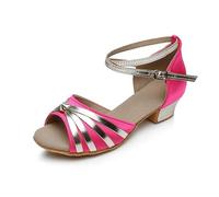 Morbuy Zapatos de Baile Latino para Niña, Cómodos Elegante Zapatos de Baile Latino Niña, Salsa y Bachata Tango Calzado Infantil con Tacón Bajo,Altura del Tacón de 3cm (Plata Rosa,32)
