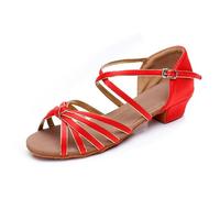 Morbuy Zapatos de Baile Latino para Niña, Cómodos Elegante Zapatos de Baile Latino Niña, Salsa y Bachata Tango Calzado Infantil con Tacón Bajo, para Práctica de Rendimiento (Rojo,32)