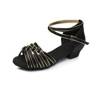 Morbuy Zapatos de Baile Latino para Niña, Cómodos Elegante Zapatos de Baile Latino Niña, Salsa y Bachata Tango Calzado Infantil con Tacón Bajo, para Práctica de Rendimiento (Negro Amarillo,33)