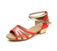 Morbuy Zapatos de Baile Latino para Niña, Cómodos Elegante Zapatos de Baile Latino Niña, Salsa y Bachata Tango Calzado Infantil con Tacón Bajo, para Práctica de Rendimiento (Rojo,33)