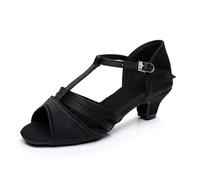 Morbuy Zapatos de Baile Latino para Niña, Cómodos Elegante Zapatos de Baile Latino Niña, Salsa y Bachata Tango Calzado Infantil con Tacón Bajo, para Práctica de Rendimiento (Negro,32)