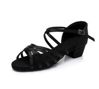 Morbuy Zapatos de Baile Latino para Niña, Cómodos Elegante Zapatos de Baile Latino Niña, Salsa y Bachata Tango Calzado Infantil con Tacón Bajo, para Práctica de Rendimiento (Negro,29)
