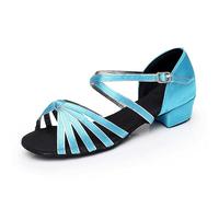 Morbuy Zapatos de Baile Latino para Niña, Cómodos Elegante Zapatos de Baile Latino Niña, Salsa y Bachata Tango Calzado Infantil con Tacón Bajo, para Práctica de Rendimiento (Azul Claro,31)