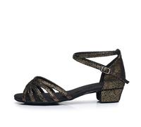 Morbuy Zapatos de Baile Latino para Niña,Zapatos de Baile Latino Niña con Correas Ajustables,Salsa y Bachata Tango Calzado Infantil,para Práctica de Rendimiento,Tacón Bajo de 3.5cm (Negro Dorado,30)