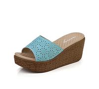 Morbuyshop Mujer Verano Plataformas Sandalias, Talla Grande Ropa Moda Cómodas Sandalias Cuña Planas Punta Abierta Tacón 7.3 CM Retro Hueca Antideslizant Plantilla Zapatillas Chanclas (35,Azul)