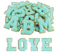 Morcheiong 26 parches autoadhesivos de letras de felpilla de la A a la Z, letras de felpilla para ropa, tela, zapatos, bolsas (azul)