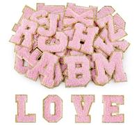 Morcheiong 26 parches autoadhesivos de letras de felpilla de la A a la Z, letras de felpilla para ropa, tela, zapatos, bolsas (rosa claro)