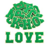 Morcheiong 26 parches de felpilla autoadhesivos de letras de la A a la Z, letras termo-adhesivas para bricolaje, ropa, tela, zapatos, bolsas (verde profundo)