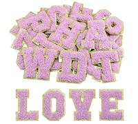 Morcheiong 26 parches de felpilla autoadhesivos de letras de la A a la Z, letras termoadhesivas para hacer manualidades, ropa, tela, zapatos, bolsas (morado)