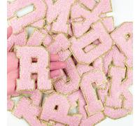 Morcheiong 26 parches de letras de felpilla grandes de 3.14 pulgadas, autoadhesivos, letras de felpilla para ropa, parches de letras para tela (rosa claro)