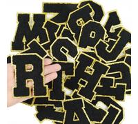 Morcheiong 26 parches de letras grandes de felpilla de 3.14 pulgadas, letras de la A a la Z, letras termoadhesivas para ropa, parches de letras universitarias para tela (negro)