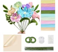 Morcheiong Juego de 480 limpiadores de pipa de chenilla, con tallos y flores, para bricolaje, accesorios para manualidades, serie rosa, azul y violeta