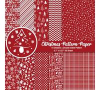 Morcheiong Juego de 55 hojas de papel decorativo con patrón de Feliz Navidad para hacer tarjetas, álbumes de recortes, decoración de álbumes de fotos, 10 diseños (rojo, 5.7 x 8.25 pulgadas)
